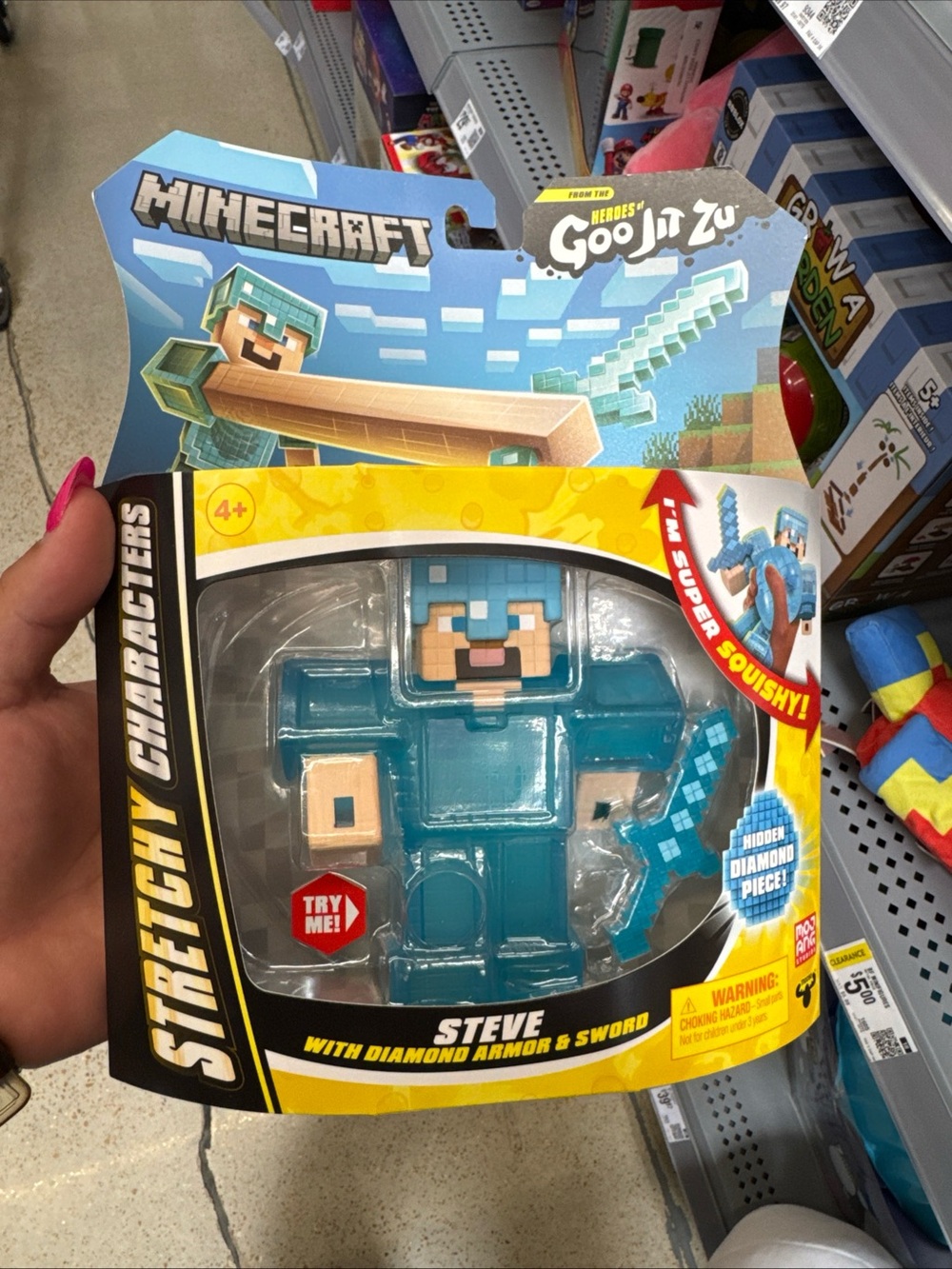 Steve Stretchy Character with Diamond Armor & Sword - Blue